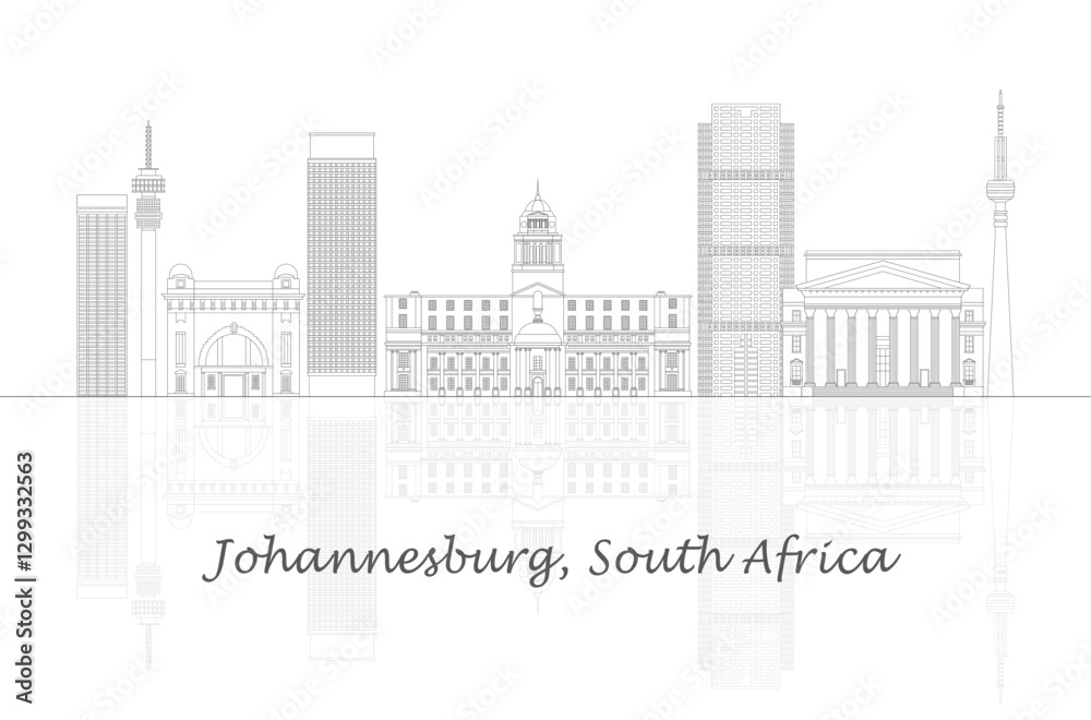 Fototapeta premium Outline Skyline panorama of city of Johannesburg, South Africa - vector illustration