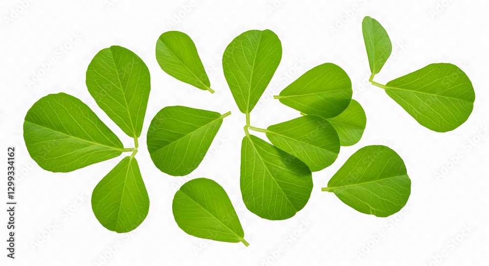 Green Leaves Isolated on White Background Top View High Resolution