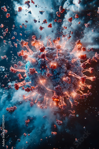 Wallpaper Mural A large explosion of red and blue particles in the sky Torontodigital.ca