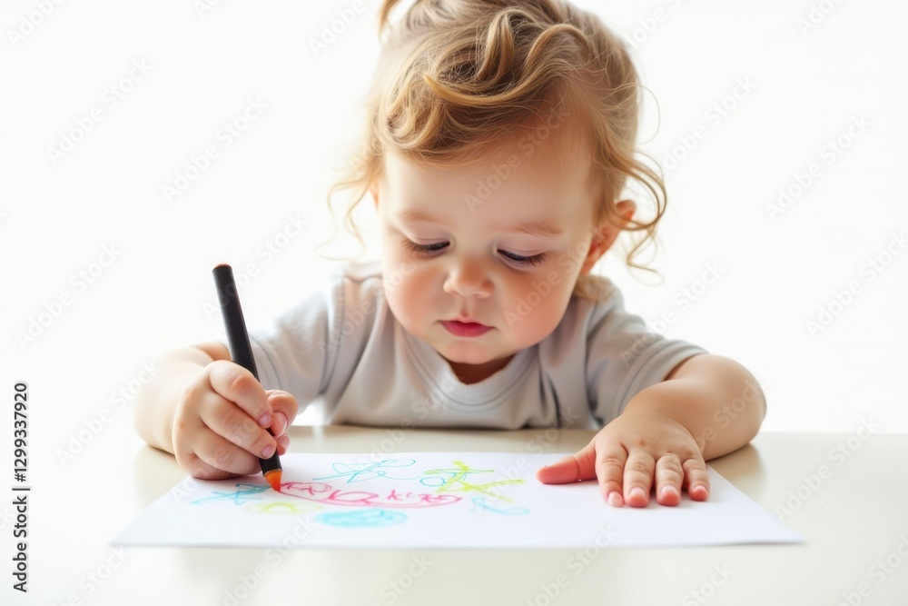 Child engaged in creative drawing at a table Child engaged in creative drawing at a table