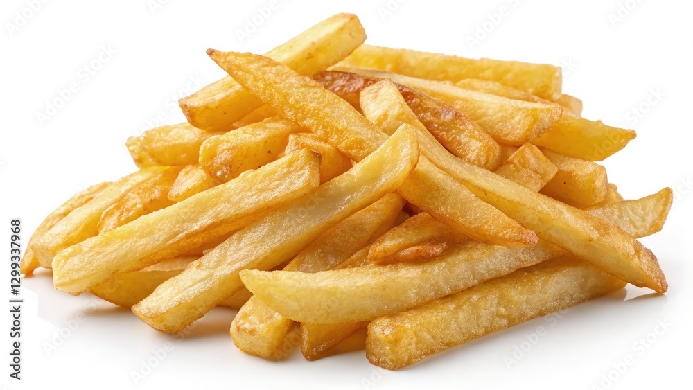 Golden Fries Close up on a White Background. Generative AI Golden Fries Close up on a White Background. Generative AI