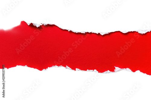 Red ripped paper torn edges strips isolated on white background 
