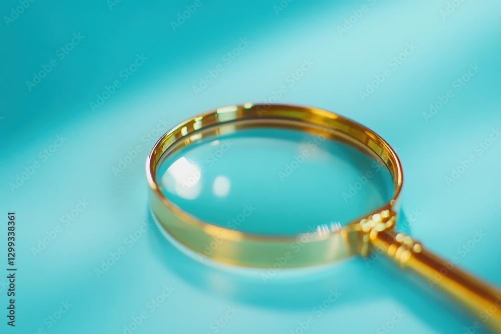 Magnifying glass on blue surface Magnifying glass on blue surface