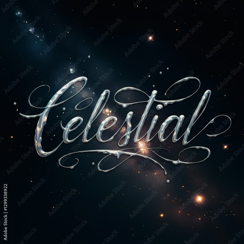 Celestial elegant typography with metallic shine and glowing constellation space inspired cosmic lettering art design Celestial elegant typography with metallic shine and glowing constellation space inspired cosmic lettering art design
