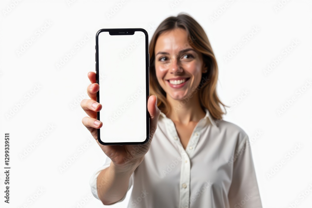 Woman showing smartphone with blank screen Woman showing smartphone with blank screen