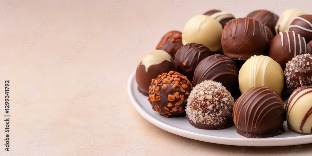 Assorted Chocolate Truffles on Plate Assorted Chocolate Truffles on Plate