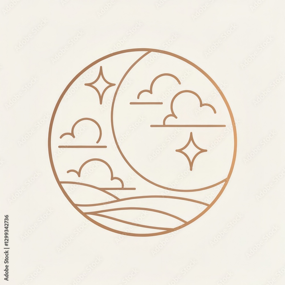 Minimalist Moon Design With Clouds and Stars in Warm Tones. Generative AI Minimalist Moon Design With Clouds and Stars in Warm Tones. Generative AI