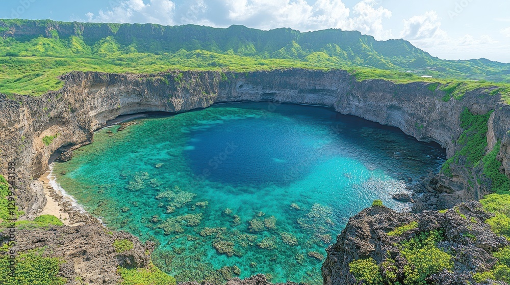Coastal Lagoon, Volcanic Crater, Ocean Views, Sunny Day Coastal Lagoon, Volcanic Crater, Ocean Views, Sunny Day