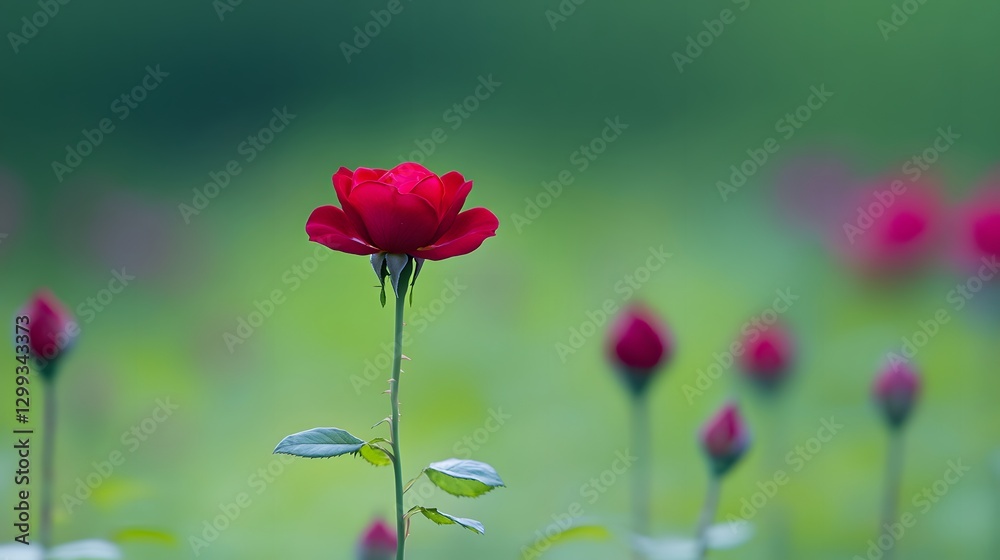 Obraz premium Stunning Single Red Rose Blooming in Garden