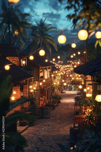 Tropical Night Market Street Scene