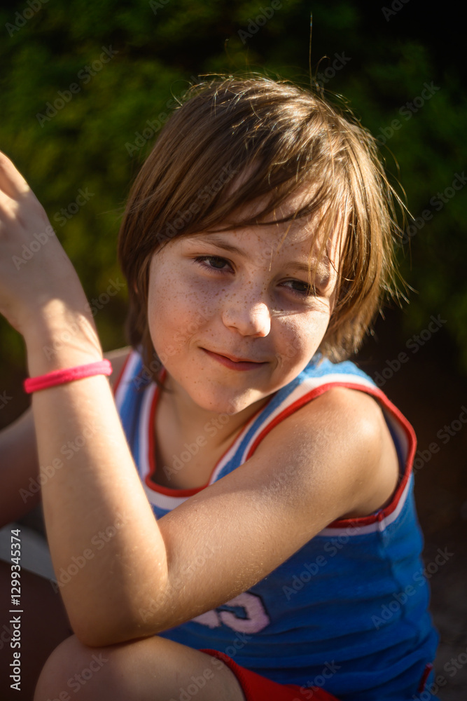 Portrait of a Smiling Child in Sunlight Outdoors on Hockey Day Portrait of a Smiling Child in Sunlight Outdoors on Hockey Day