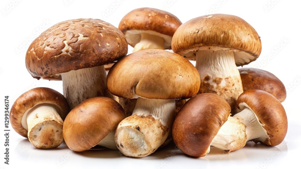 Fresh Stout Porcini Mushrooms on a White Background. Generative AI Fresh Stout Porcini Mushrooms on a White Background. Generative AI