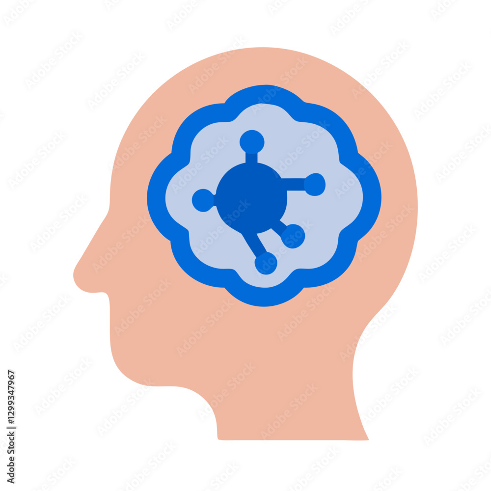 Human head with abstract AI circuit in blue Human head with abstract AI circuit in blue