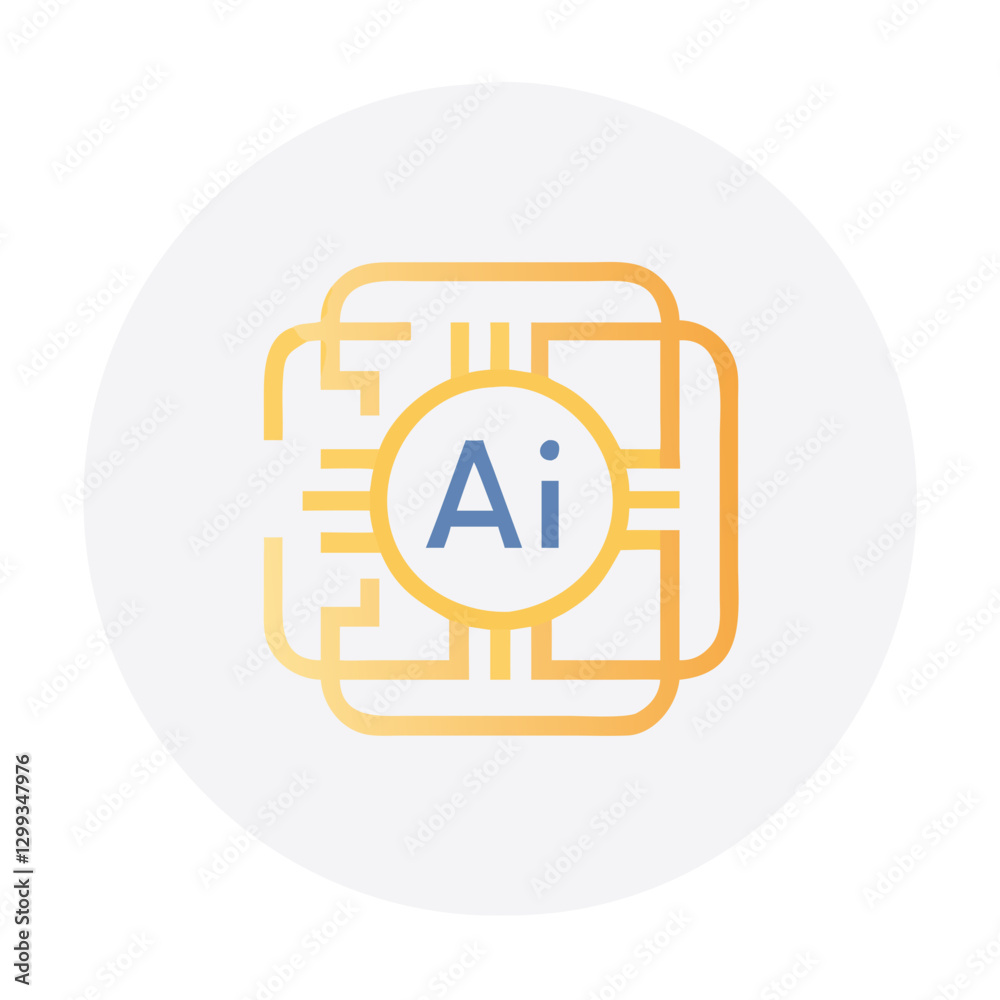 Yellow AI chip with circuit board pattern Yellow AI chip with circuit board pattern