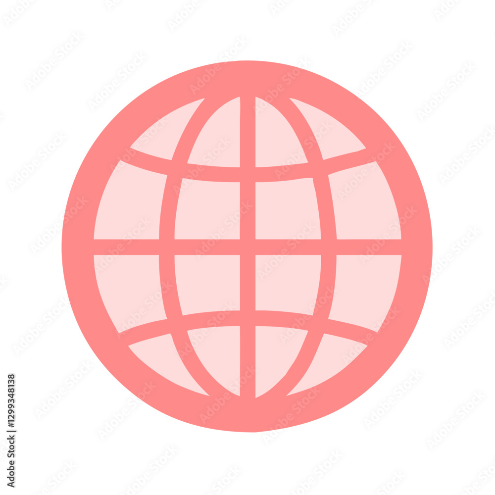 Red circular globe icon with grid pattern Red circular globe icon with grid pattern
