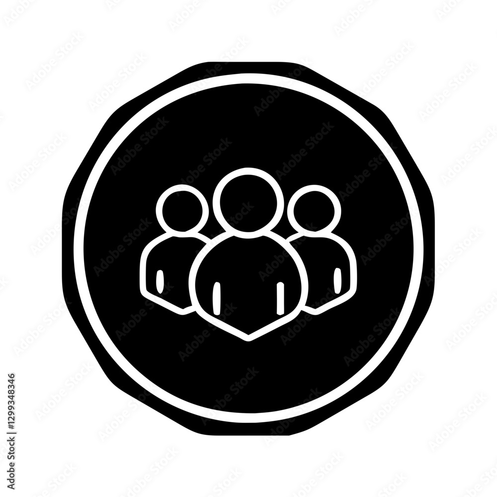 Black circular group icon with three people Black circular group icon with three people