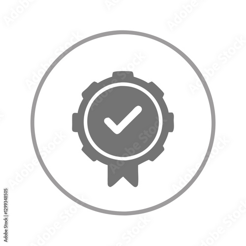 Gray circular badge with checkmark inside