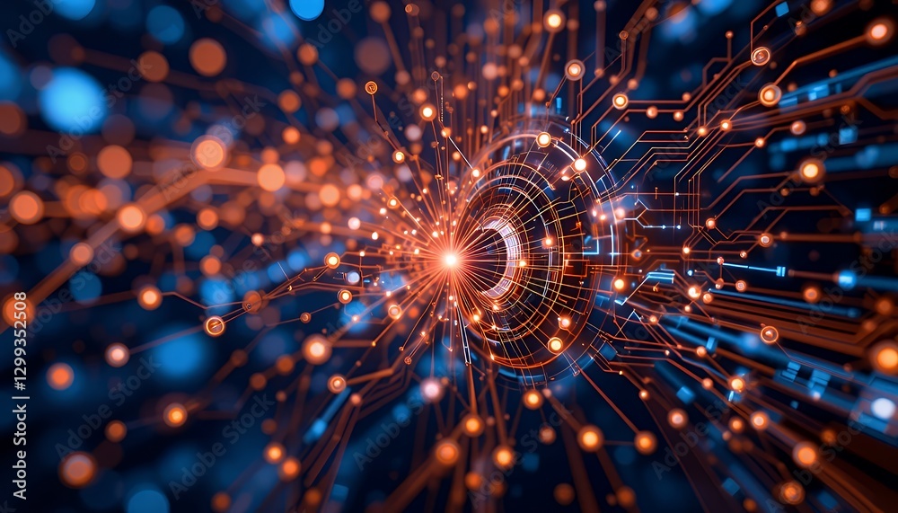 Obraz premium Abstract Digital Network: Futuristic Data Flow Visualization