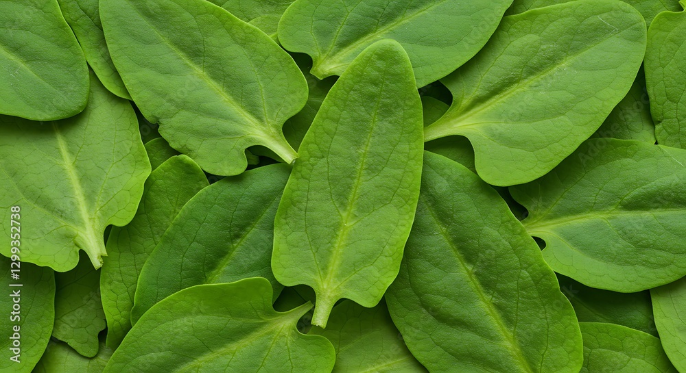 Naklejka premium Fresh vibrant natural green leaves with a dense organic pattern and natural texture, concept for healthy eating, organic food packaging and natural product promotion