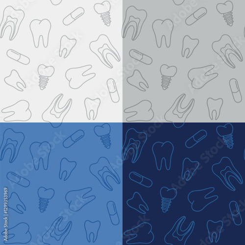 vector seamless pattern dental dentist oral hygiene, teeth, toothbrush and toothpaste, braces and dental implants, background for dental clinics and corporate identity