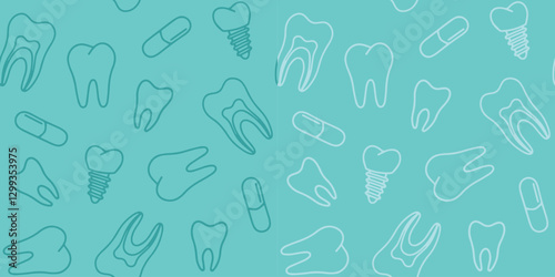 vector seamless pattern dental dentist oral hygiene, teeth, toothbrush and toothpaste, braces and dental implants, background for dental clinics and corporate identity
