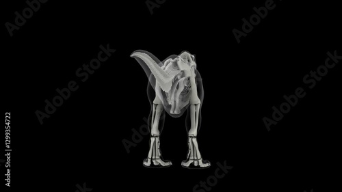Skeletal system of a T-rex dinosaur, animation.