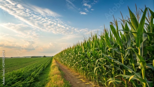 Sunset Cornfield Path Lush ...
