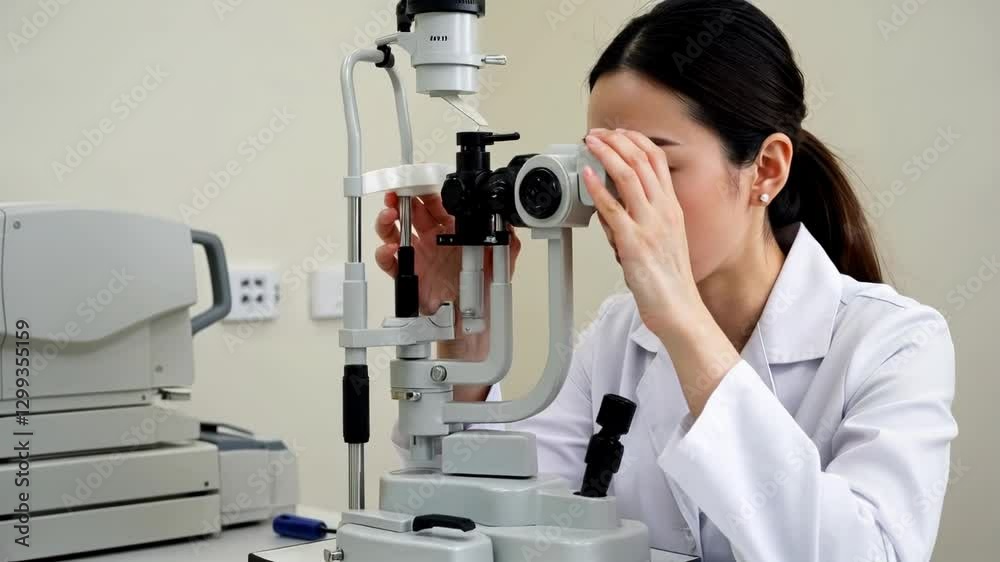 Asian Woman Optometrist Examining Eye with Slit Lamp Biomicroscope Video. Ophthalmology Clinic Diagnosis Footage. Vision Health Examination Clip. Healthcare Checkup Motion Picture Asian Woman Optometrist Examining Eye with Slit Lamp Biomicroscope Video. Ophthalmology Clinic Diagnosis Footage. Vision Health Examination Clip. Healthcare Checkup Motion Picture