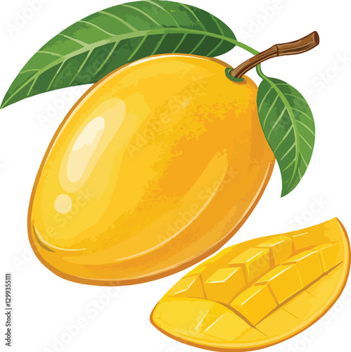 Mango vector. Fresh Mango with Slices, Mango icon. Mango slice,mango yellow.