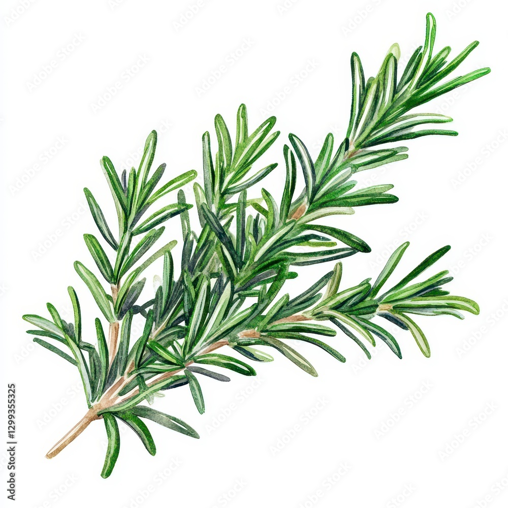 Vibrant Green Rosemary Sprig Watercolor Illustration Vibrant Green Rosemary Sprig Watercolor Illustration