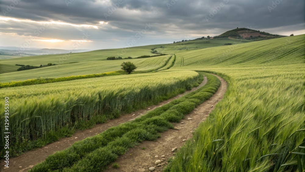 Serene Countryside Path Rolling Hills, Green Wheat Field, Dramatic Sky, Landscape Photography, Nature, Scenery Countryside, Landscape photography Serene Countryside Path Rolling Hills, Green Wheat Field, Dramatic Sky, Landscape Photography, Nature, Scenery Countryside, Landscape photography