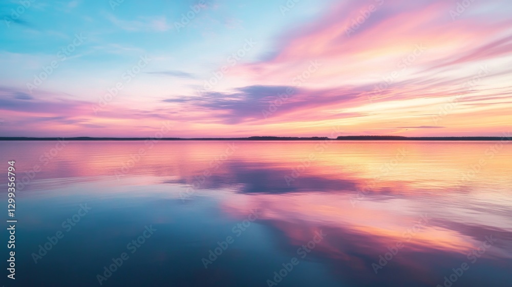 Fototapeta premium Serene Sunset Reflection on Lake