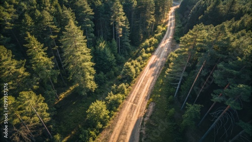 Aerial View Winding Forest ...