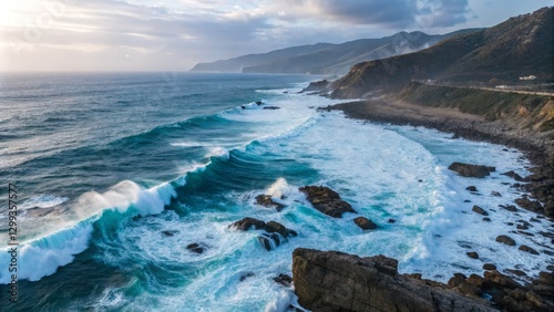 Aerial View of Coastal Wave...