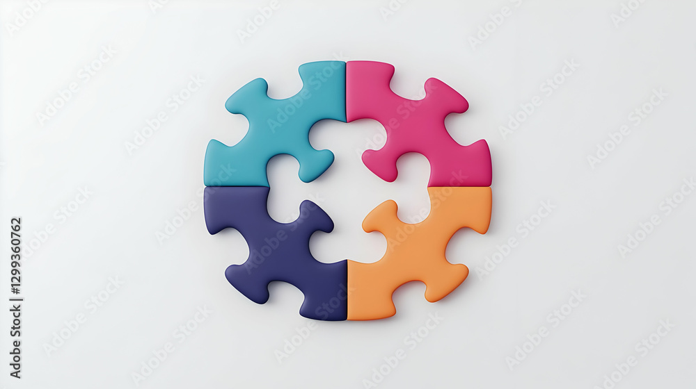 Obraz premium Colorful Puzzle Pieces Arranged in Circular Pattern on White Background