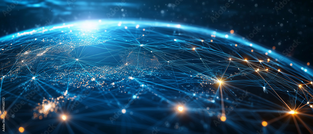 Obraz premium Flowing data lines forming a global outsourcing network