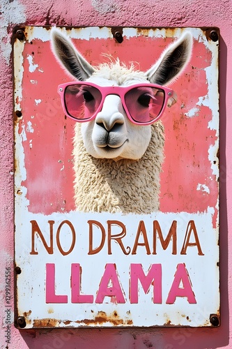 No Drama Llama Sign with Pink Background