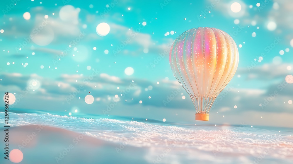 Fototapeta premium Whimsical hot air balloon in a calm abstract seascape high resolution picture
