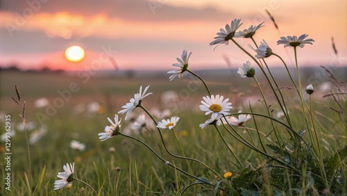 Sunset Daisies Close-up Com...