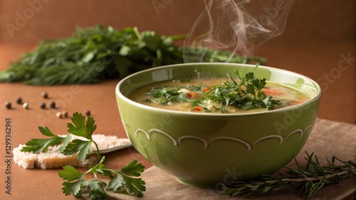 Steaming Green Bowl of Herb...