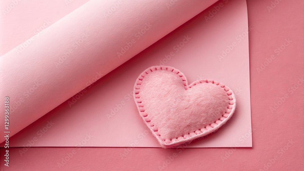 Pink Felt Heart on Layered Paper Minimalist Valentine's Day Design, Heart, Valentine's Day