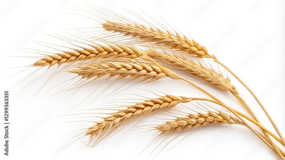Golden Wheat Stalks Close-up Composition of Five Ears, Isolated White Background, Harvest Concept Wheat, Agriculture Golden Wheat Stalks Close-up Composition of Five Ears, Isolated White Background, Harvest Concept Wheat, Agriculture
