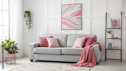 Grey Sofa with Pink Accents...