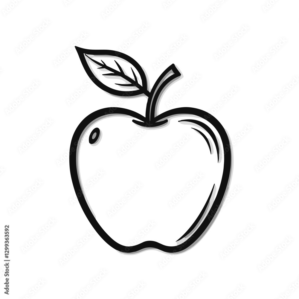 Hand-drawn apple illustration in black and white. Hand-drawn apple illustration in black and white.