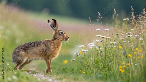 European Hare in Wildflower...