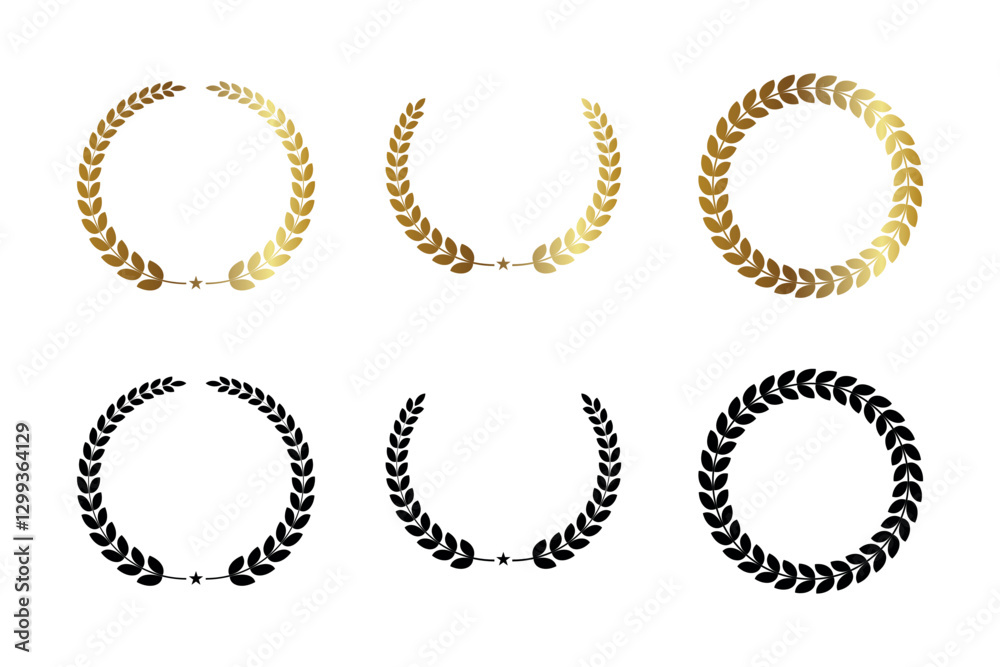 Elegant Gold and Black Laurel Wreaths for Design Projects Elegant Gold and Black Laurel Wreaths for Design Projects