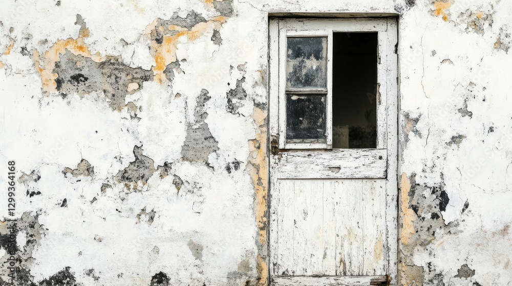 Weathered white door on a decaying wall. Weathered white door on a decaying wall.