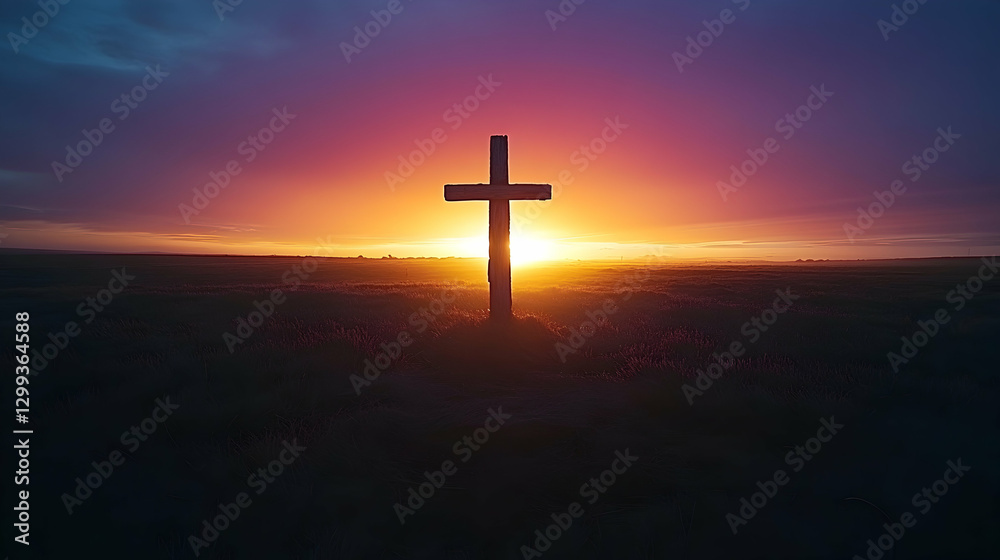 Sunset Silhouette of Cross in Field Sunset Silhouette of Cross in Field