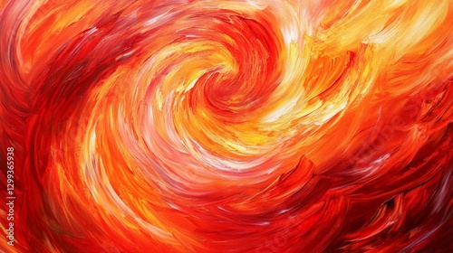 Fiery Swirl of Red, Orange, and Yellow Abstract Painting Design