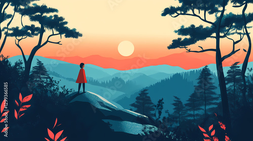 Remote landscapes evoke solitude and peace. Solitude - Forest. Illustration